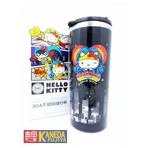 Sanrio Hello Kitty x DC Comic Thermos Tumbler 400ml Portable Cup WONDER WOMAN BLACK Color Seven Eleven LIMITED