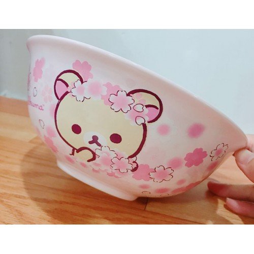 San-X Rilakkuma Relax Bear BIG Size Ceramic Bowl - Korilakkuma Sakura Pink Ver. (Cream Bear) ASIA Limited