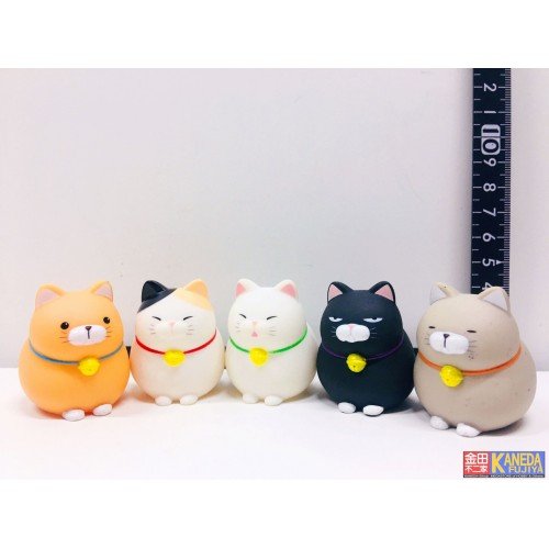 AMUSE ORIGINAL Hige Manjyu Cat Vynil Figure Mascot - Set of 5 pcs. (Kuromame, Mi Sama, Gray Cat, Maekake) Around 4cm
